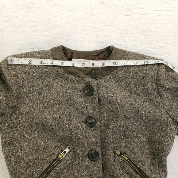 Revillon Paris Cashmere Wool Blend Button Up Jacket Leather Trim Womens Sz 36 - Picture 7 of 13